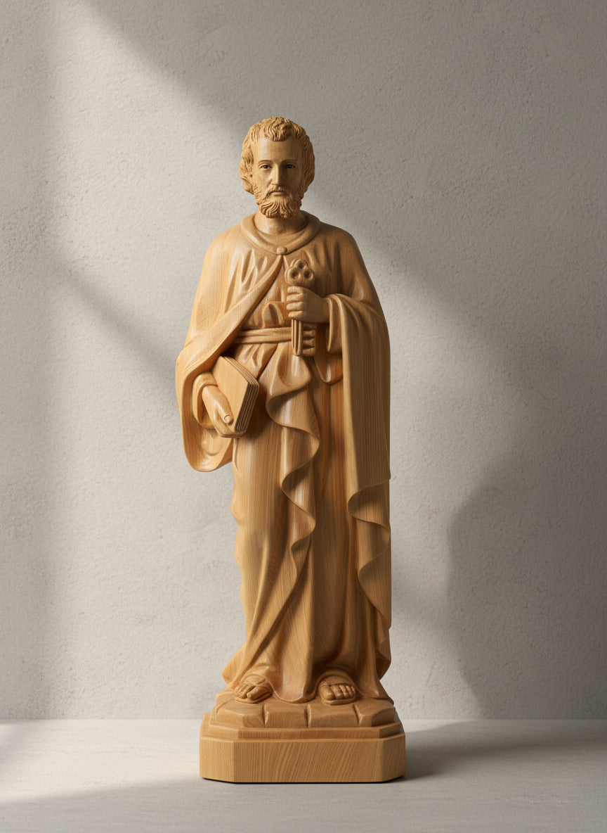 Saint Peter Wooden Statue, St. Peter Apostle Wood Carving, Handmade Catholic Saint Sculpture, Christian Religious Home Decor
